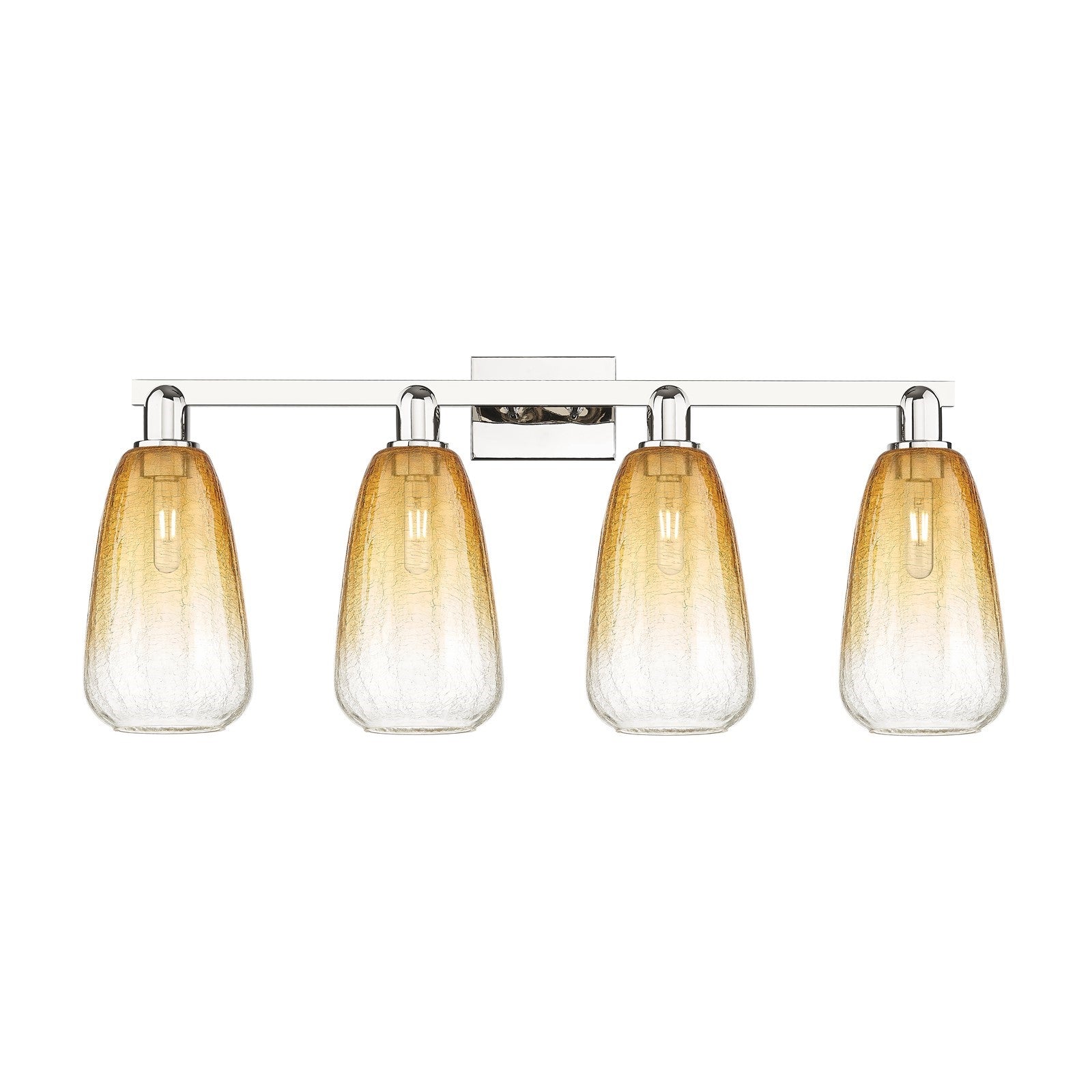 Innovations Brookhaven Almond 33in 4-Light Bath Vanity Light | Industrial Polished Nickel and Amber Glass | Bathroom Vanity | Model 716-4W-PN-G480-6AM