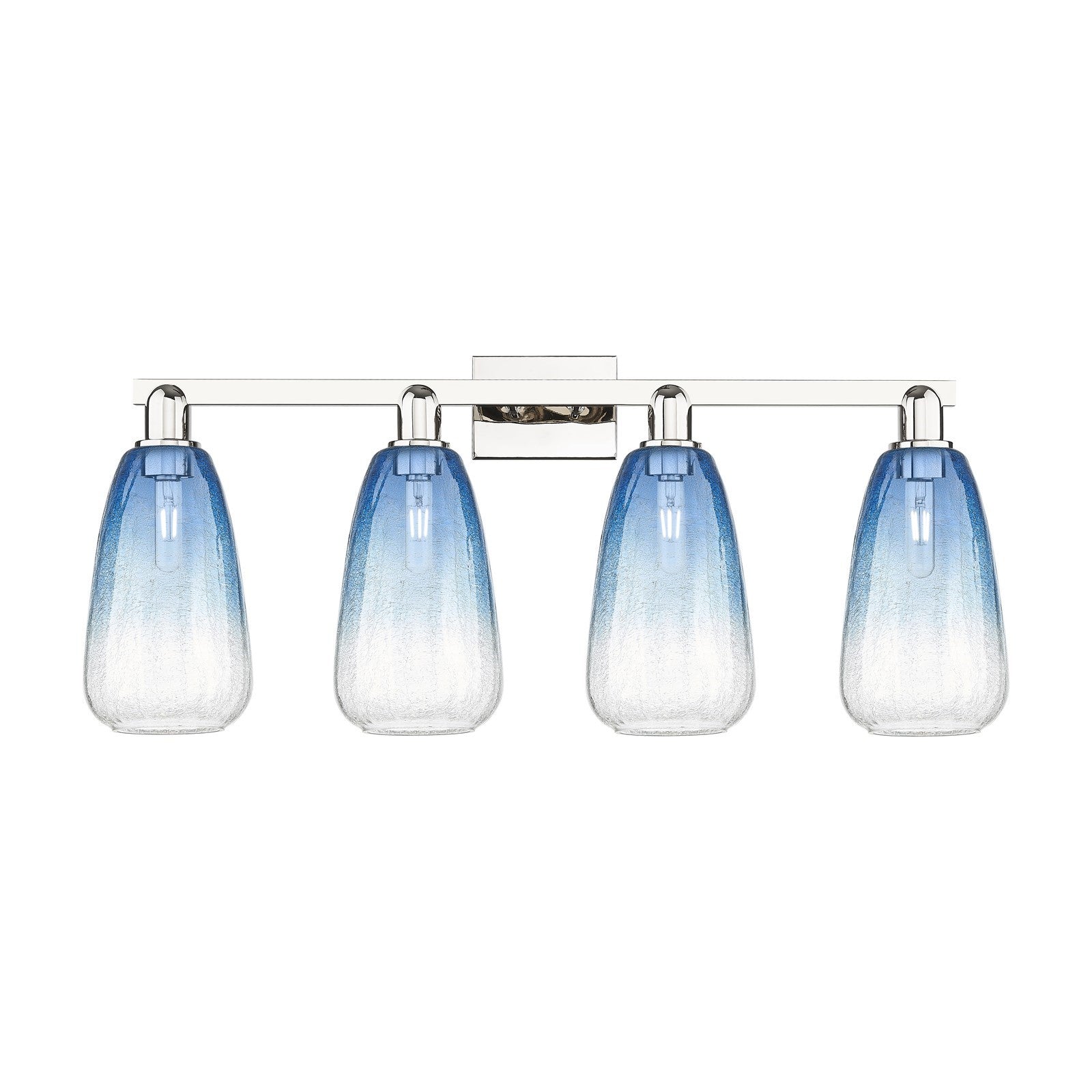 Innovations Brookhaven Almond 33in 4-Light Bath Vanity Light | Industrial Polished Nickel and Sapphire Blue Glass | Bathroom | Model 716-4W-PN-G480-6SB