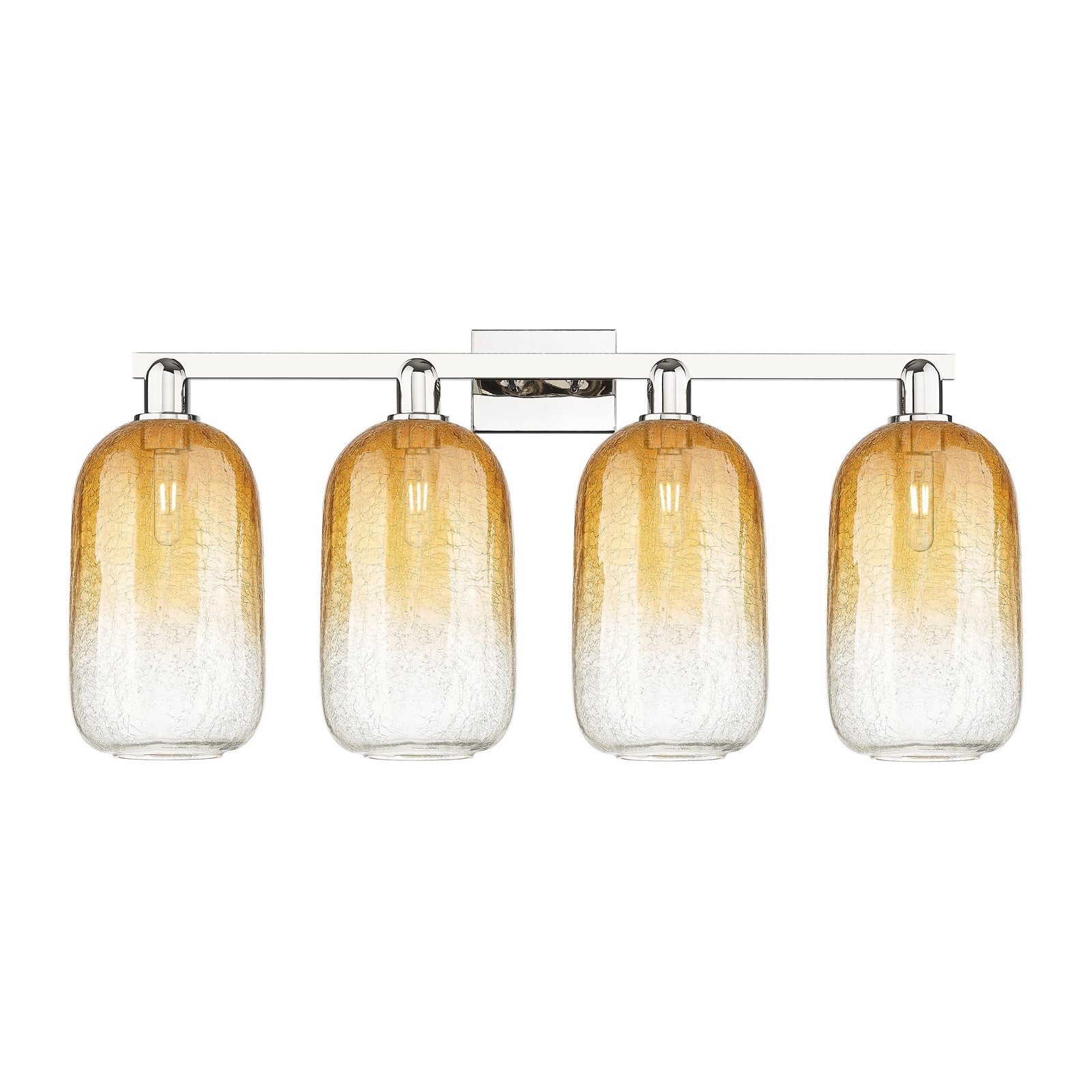 Innovations Brookhaven Cloche 34in 4-Light Bath Vanity Light | Industrial Polished Nickel and Amber Glass | Damp Rated Bathroom | Model 716-4W-PN-G482-7AM