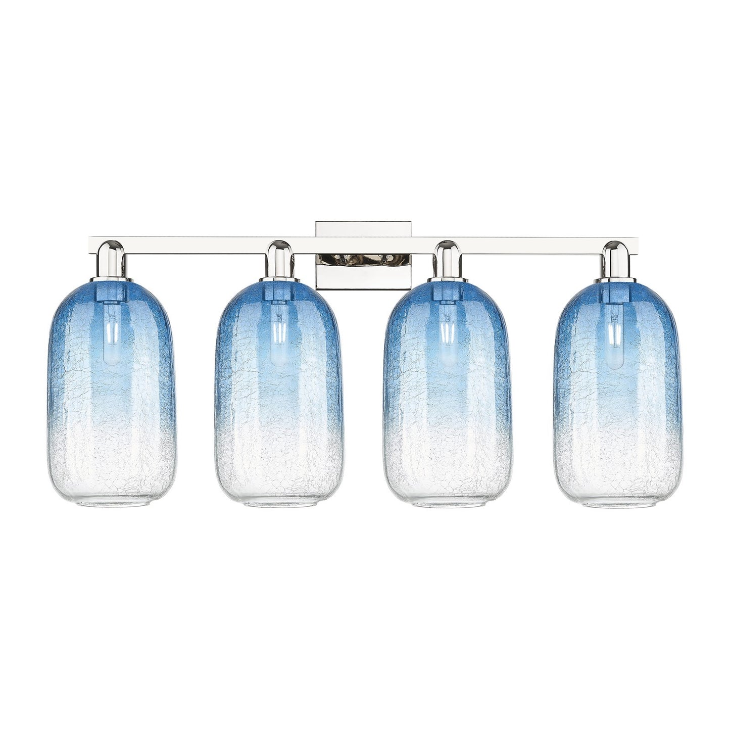 Innovations Brookhaven Cloche 34in 4-Light Bath Vanity Light | Industrial Polished Nickel and Sapphire Blue Glass | Bathroom | Model 716-4W-PN-G482-7SB