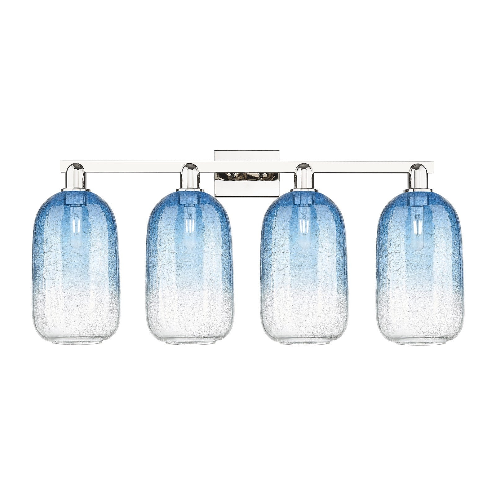 Innovations Brookhaven Cloche 34in 4-Light Bath Vanity Light | Industrial Polished Nickel and Sapphire Blue Glass | Bathroom | Model 716-4W-PN-G482-7SB