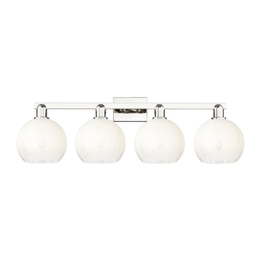 Innovations Brookhaven Globe 35in 4-Light Bath Vanity Light | Industrial Polished Nickel Steel and Opal Glass | Bathroom Vanity | Model 716-4W-PN-G483-8OP