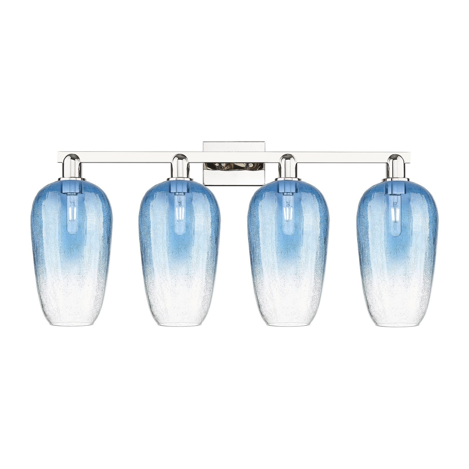 Innovations Brookhaven Flute 34in 4-Light Bath Vanity | Industrial Polished Nickel and Sapphire Blue Glass | Damp Rated | Model 716-4W-PN-G484-7SB