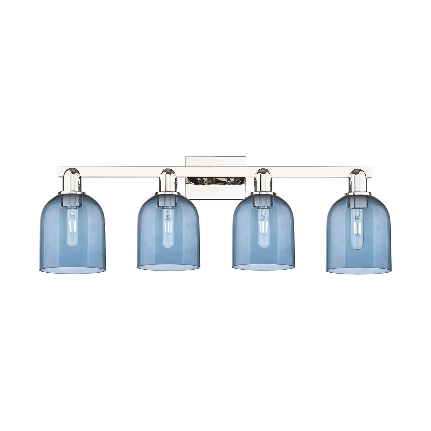 Innovations Bella 33in 4-Light Bath Vanity Light | Industrial Polished Nickel Steel and Blue Glass | Bathroom Vanity | Model 716-4W-PN-G558-6BL