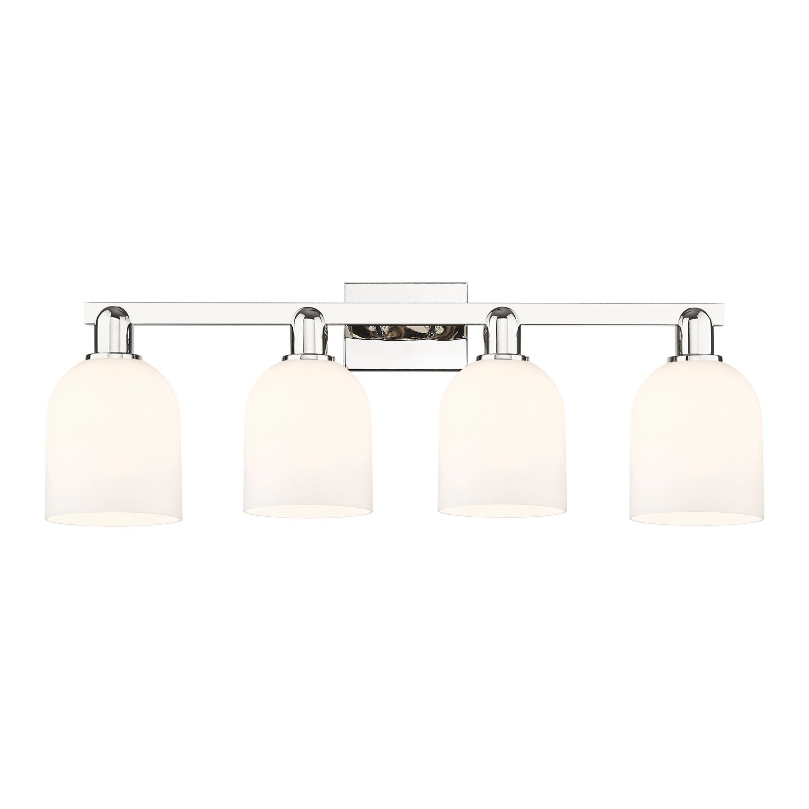 Innovations Bella 33in 4-Light Bath Vanity Light | Industrial Polished Nickel and White Glass | Bathroom Vanity Light | Model 716-4W-PN-G558-6GWH