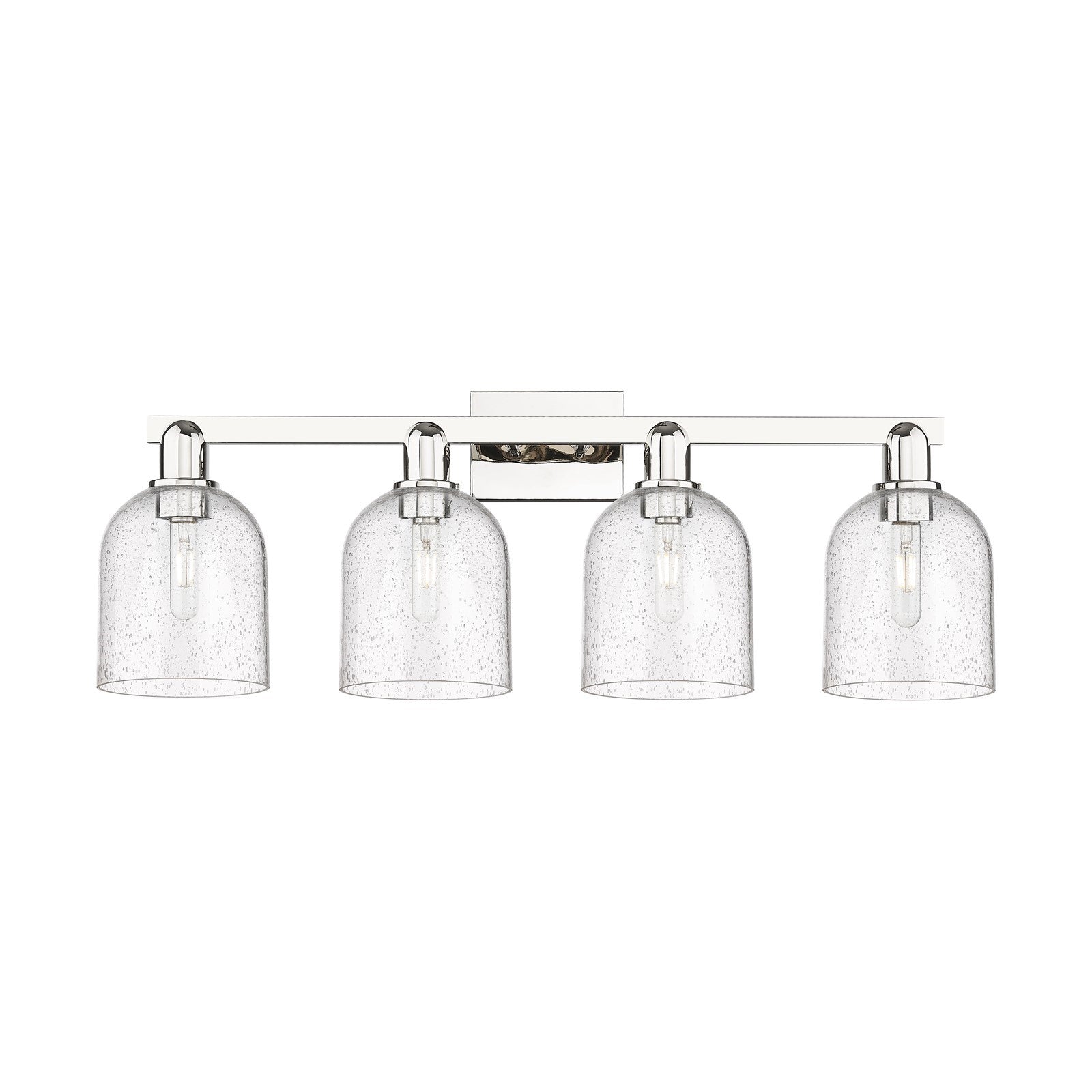 Innovations Bella 33in 4-Light Bath Vanity | Industrial Polished Nickel Steel and Seedy Glass | Bathroom Vanity Light | Model 716-4W-PN-G558-6SDY