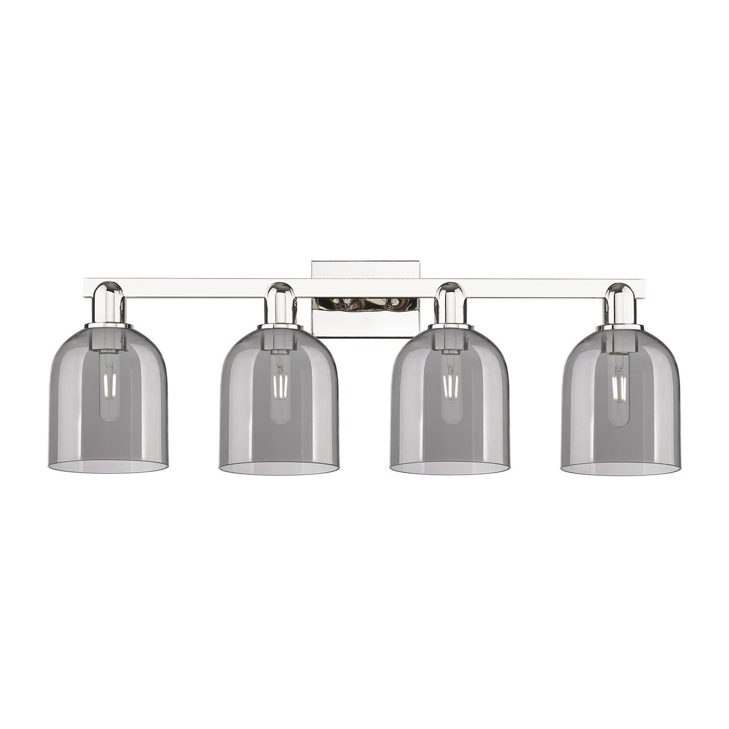Innovations Bella 33in 4-Light Bath Vanity | Industrial Polished Nickel and Light Smoke Glass | Bathroom Vanity Light | Model 716-4W-PN-G558-6SM