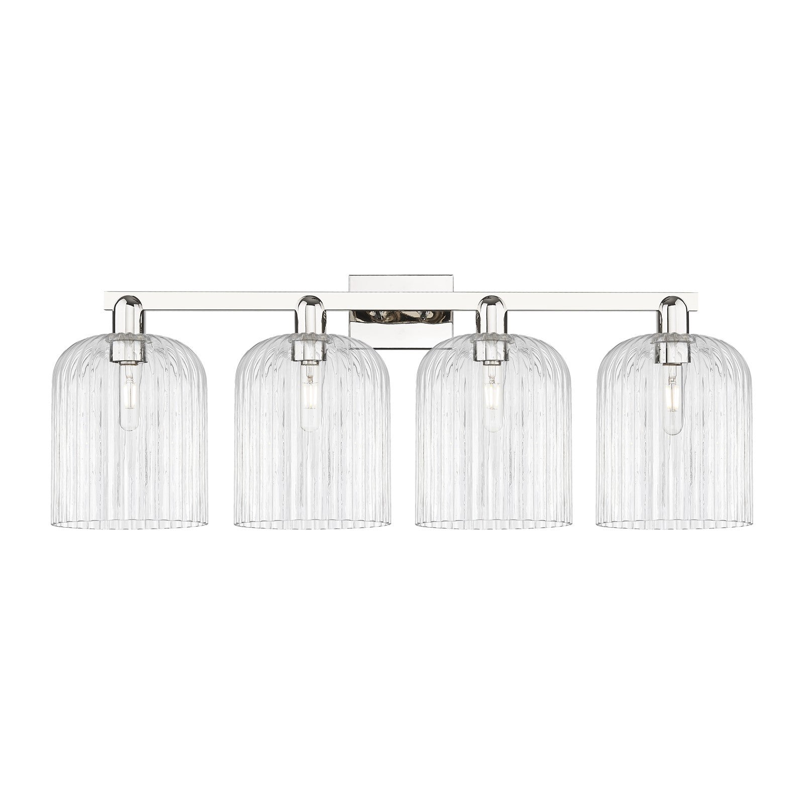 Innovations Bridal Veil 35in 4-Light Bath Vanity Light | Industrial Polished Nickel and Clear Ribbed Glass | Bathroom Vanity | Model 716-4W-PN-G559-8CL