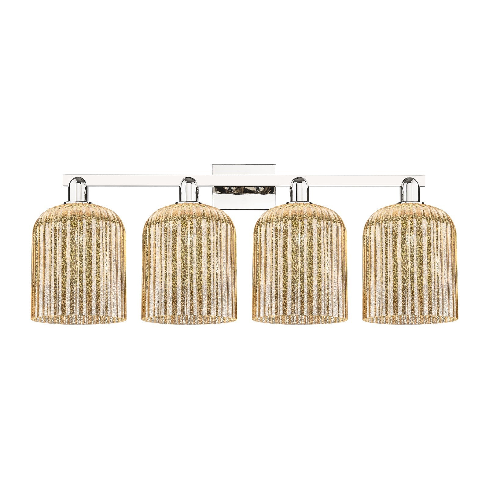 Innovations Bridal Veil 35in 4-Light Bath Vanity Light | Industrial Polished Nickel and Mercury Ribbed Glass | Bathroom Vanity | Model 716-4W-PN-G559-8ME