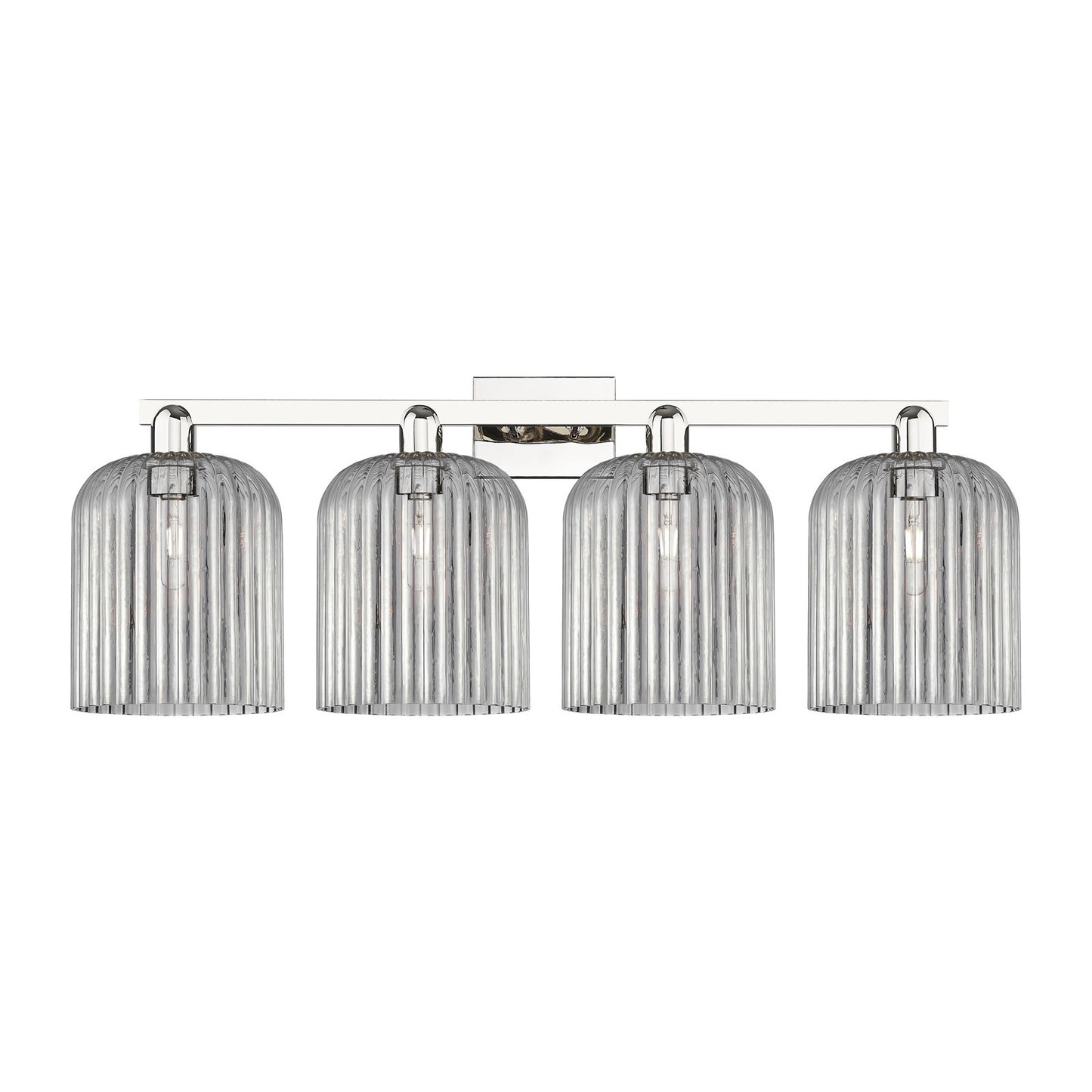Innovations Bridal Veil 35in 4-Light Bath Vanity Light | Industrial Polished Nickel Steel and Light Smoke Ribbed Glass | Model 716-4W-PN-G559-8SM