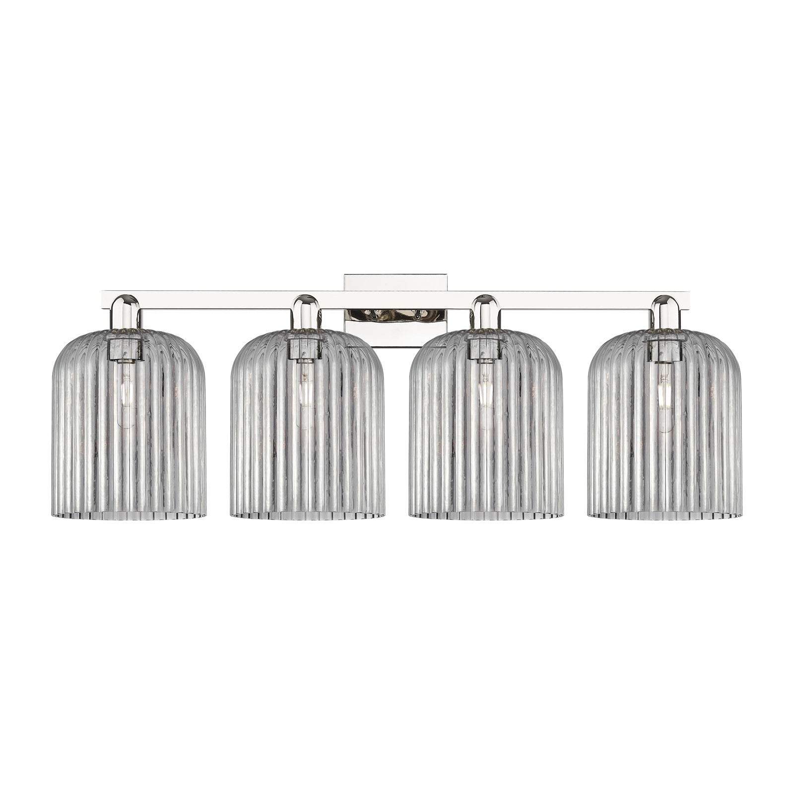 Innovations Bridal Veil 35in 4-Light Bath Vanity Light | Industrial Polished Nickel Steel and Light Smoke Ribbed Glass | Model 716-4W-PN-G559-8SM