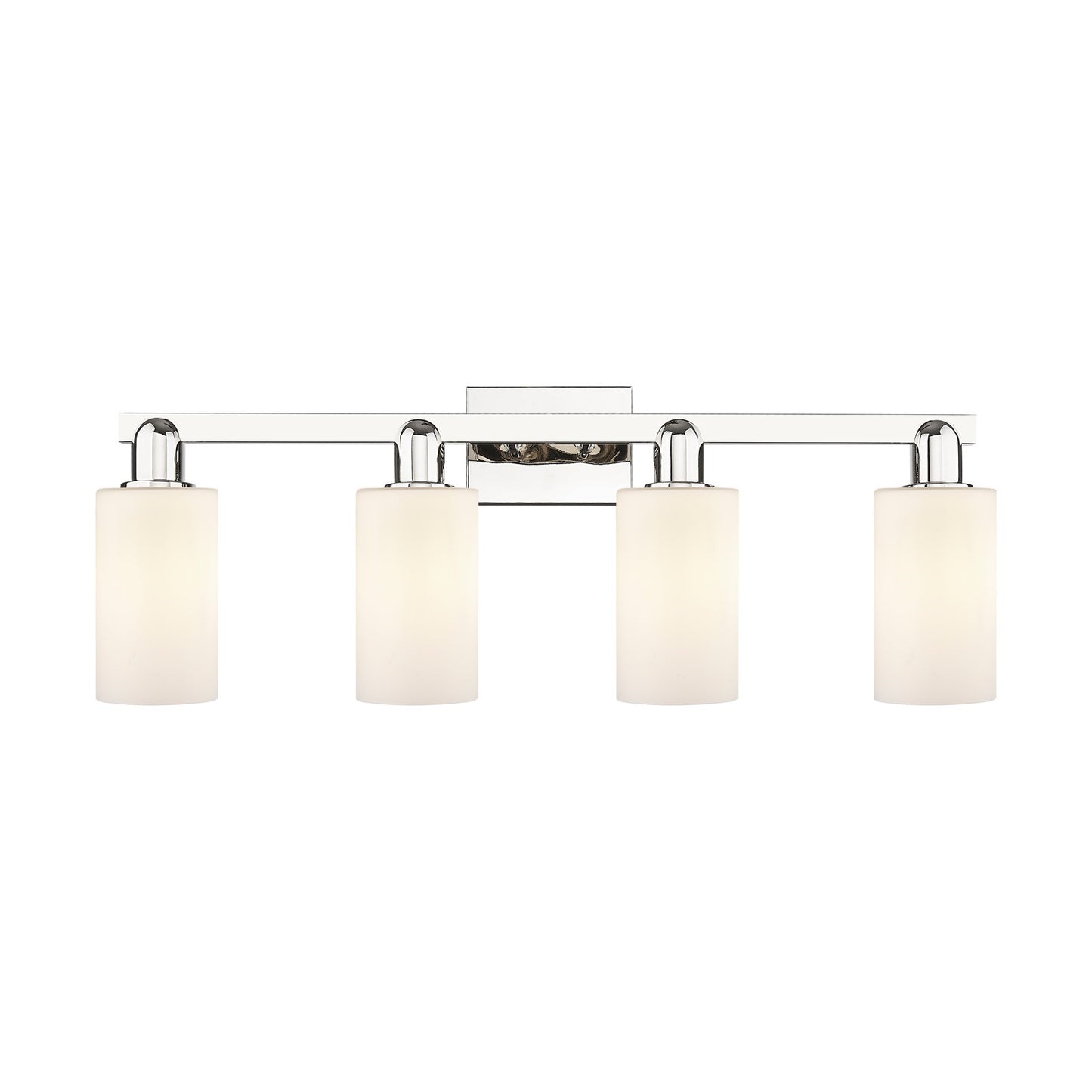 Innovations Clymer 31in 4-Light Bath Vanity Light | Industrial Polished Nickel Steel and Matte White Glass | Bathroom Vanity | Model 716-4W-PN-G801