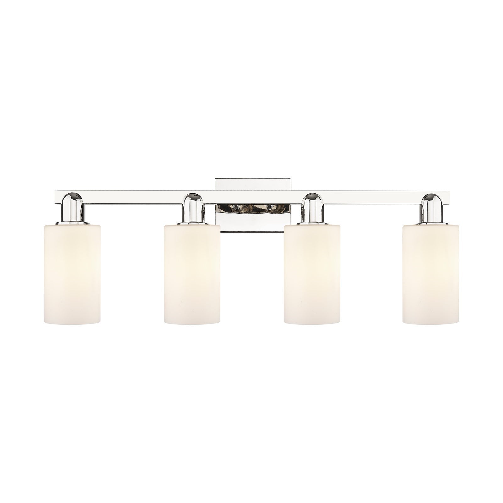 Innovations Clymer 31in 4-Light Bath Vanity Light | Industrial Polished Nickel Steel and Matte White Glass | Bathroom Vanity | Model 716-4W-PN-G801