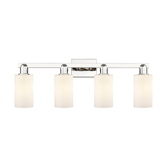 Innovations Clymer 31in 4-Light Bath Vanity Light | Industrial Polished Nickel Steel and Matte White Glass | Bathroom Vanity | Model 716-4W-PN-G801