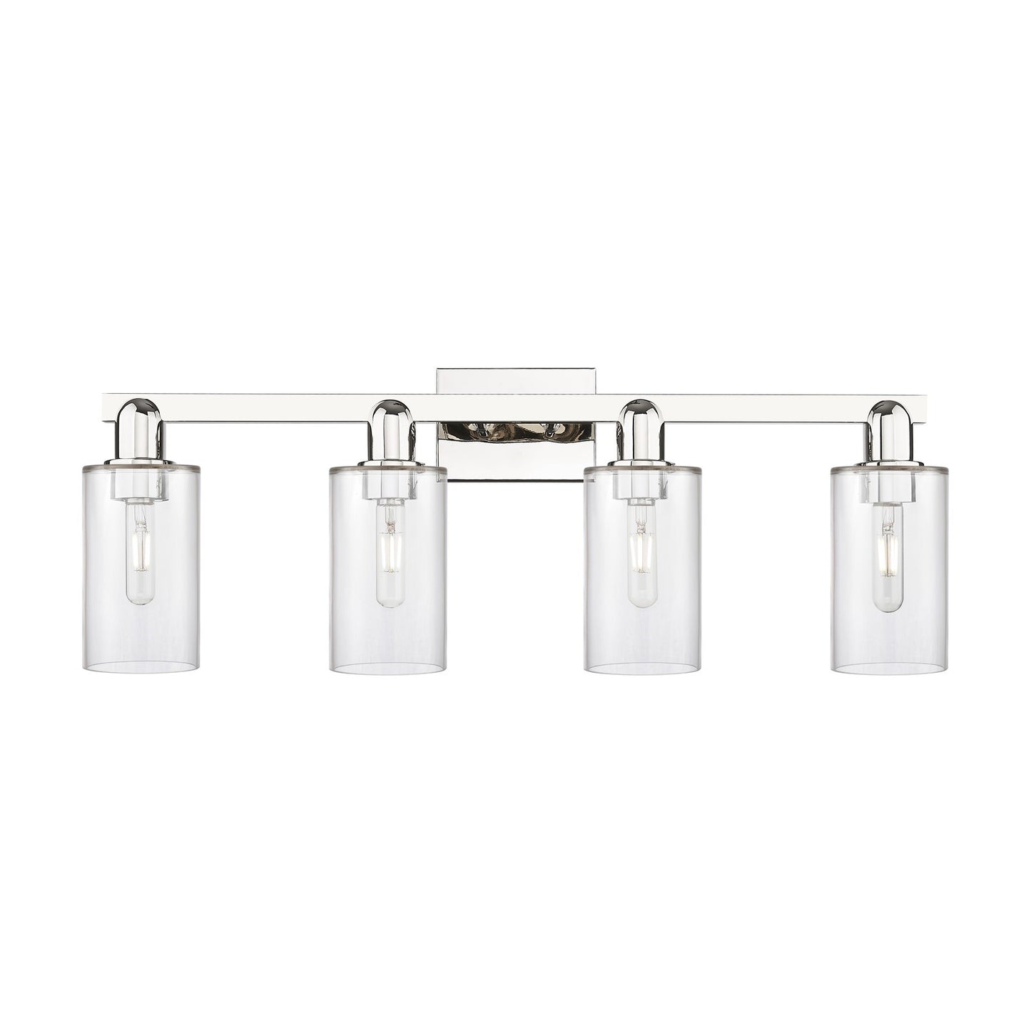 Innovations Clymer 31in 4-Light Bath Vanity Light | Industrial Polished Nickel Steel and Clear Glass | Bathroom Vanity | Model 716-4W-PN-G802