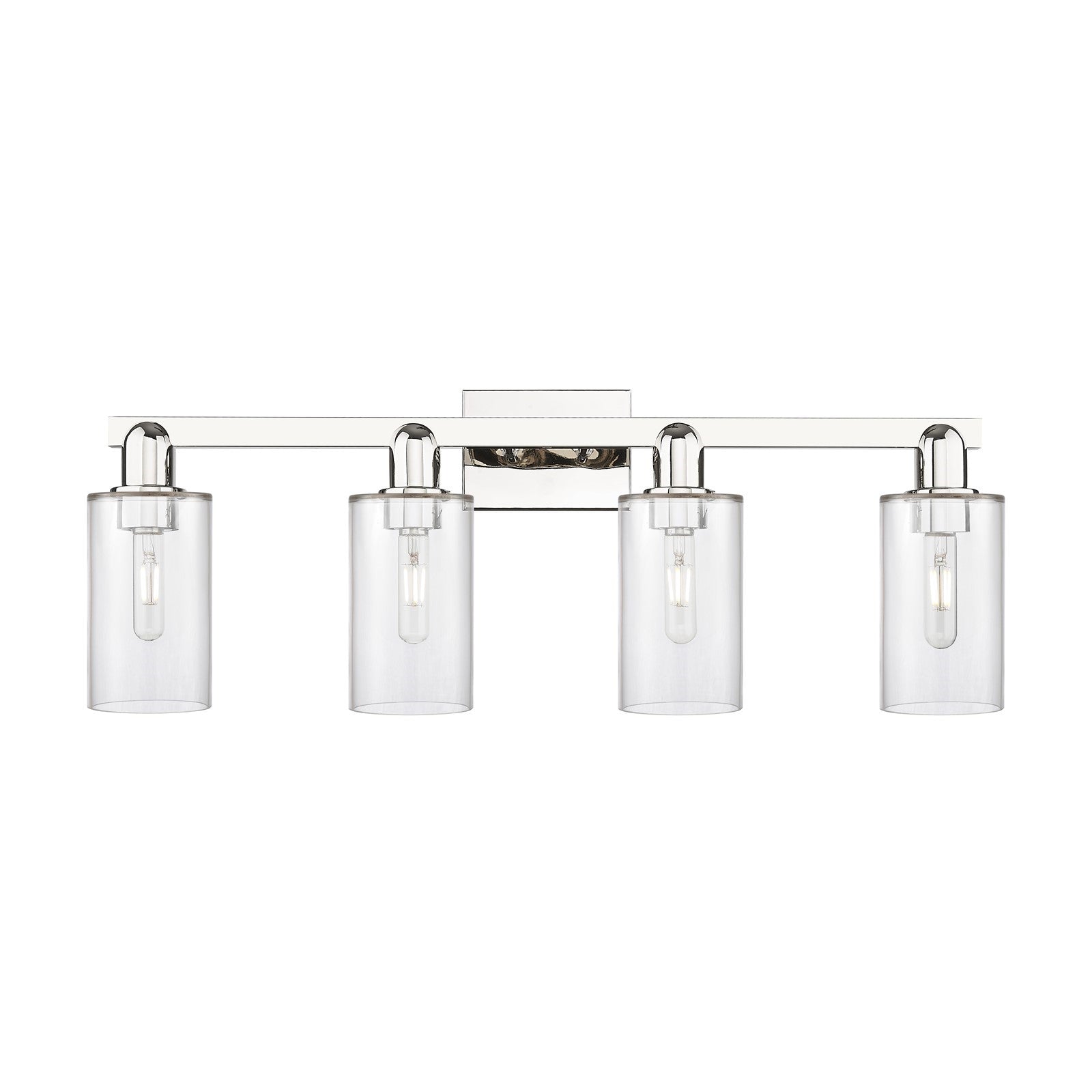 Innovations Clymer 31in 4-Light Bath Vanity Light | Industrial Polished Nickel Steel and Clear Glass | Bathroom Vanity | Model 716-4W-PN-G802