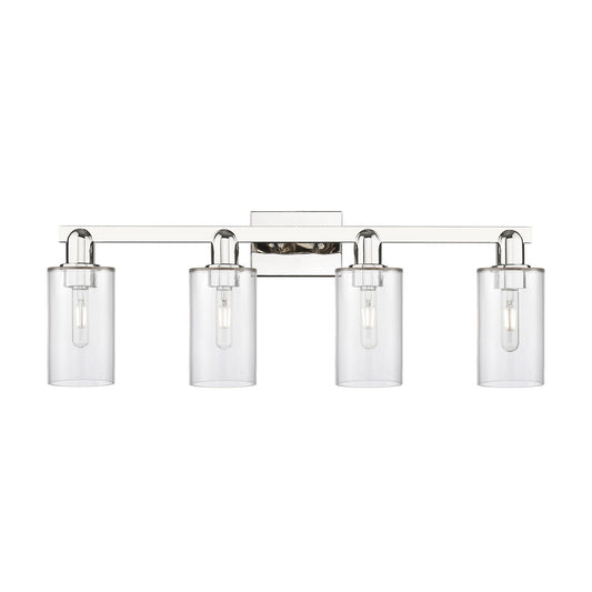Innovations Clymer 31in 4-Light Bath Vanity Light | Industrial Polished Nickel Steel and Clear Glass | Bathroom Vanity | Model 716-4W-PN-G802