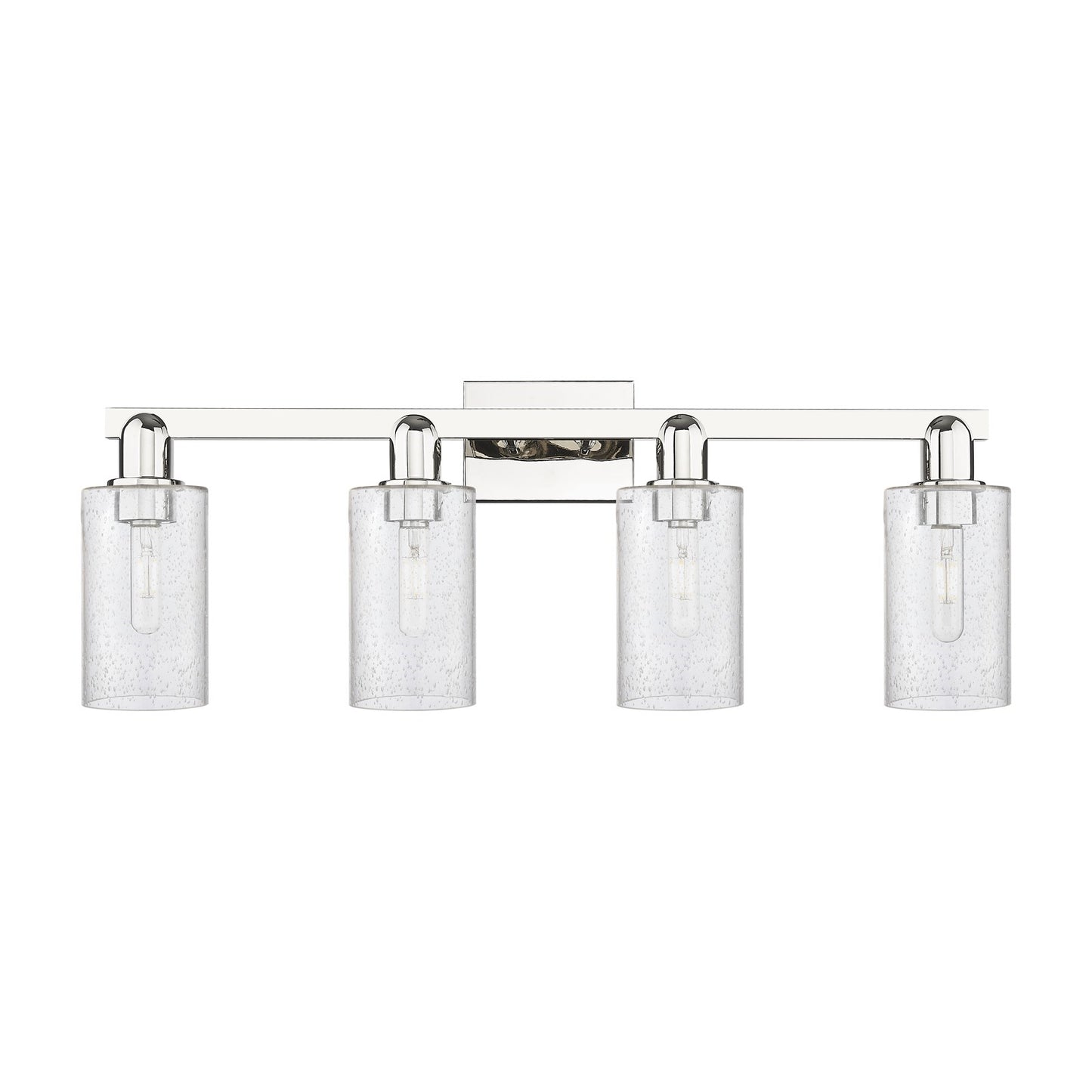 Innovations Clymer 31in 4-Light Bath Vanity Light | Industrial Polished Nickel Steel and Seedy Glass | Bathroom Vanity | Model 716-4W-PN-G804