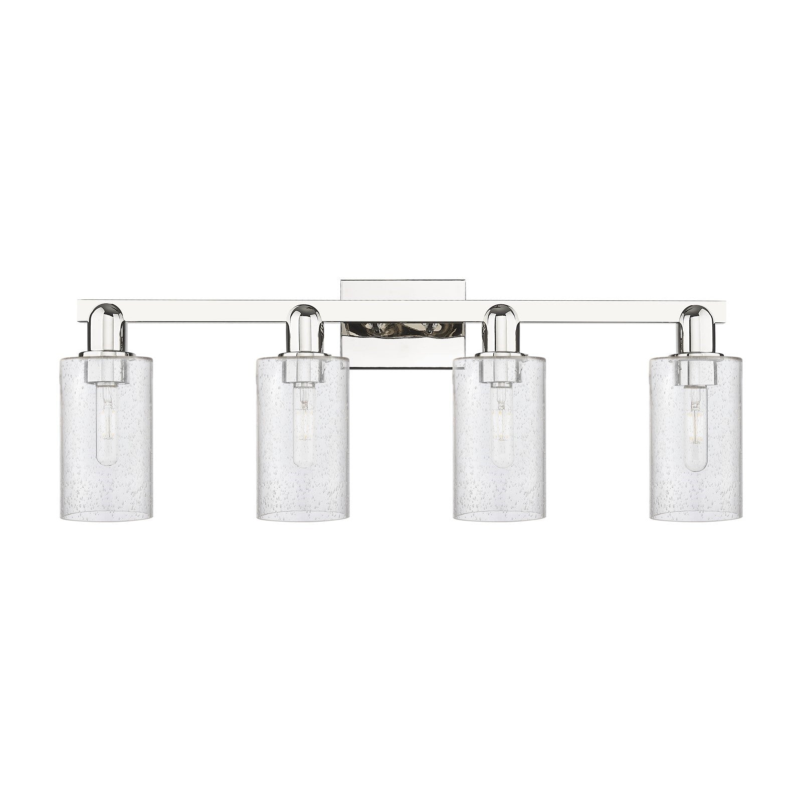 Innovations Clymer 31in 4-Light Bath Vanity Light | Industrial Polished Nickel Steel and Seedy Glass | Bathroom Vanity | Model 716-4W-PN-G804