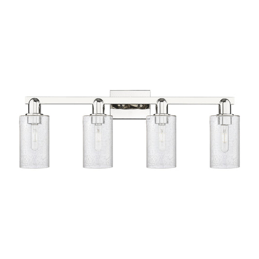 Innovations Clymer 31in 4-Light Bath Vanity Light | Industrial Polished Nickel Steel and Seedy Glass | Bathroom Vanity | Model 716-4W-PN-G804