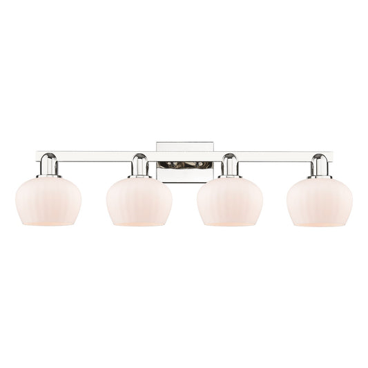 Innovations Fenton 34in 4-Light Bath Vanity Light | Industrial Polished Nickel and Matte White Ribbed Glass | Bathroom Vanity & | Model 716-4W-PN-G91