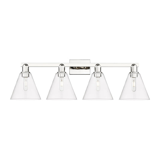 Innovations Berkshire Glass 35in 4-Light Bath Vanity Light | Industrial Polished Nickel Steel and Clear Glass | Bathroom Vanity & | Model 716-4W-PN-GBC-82