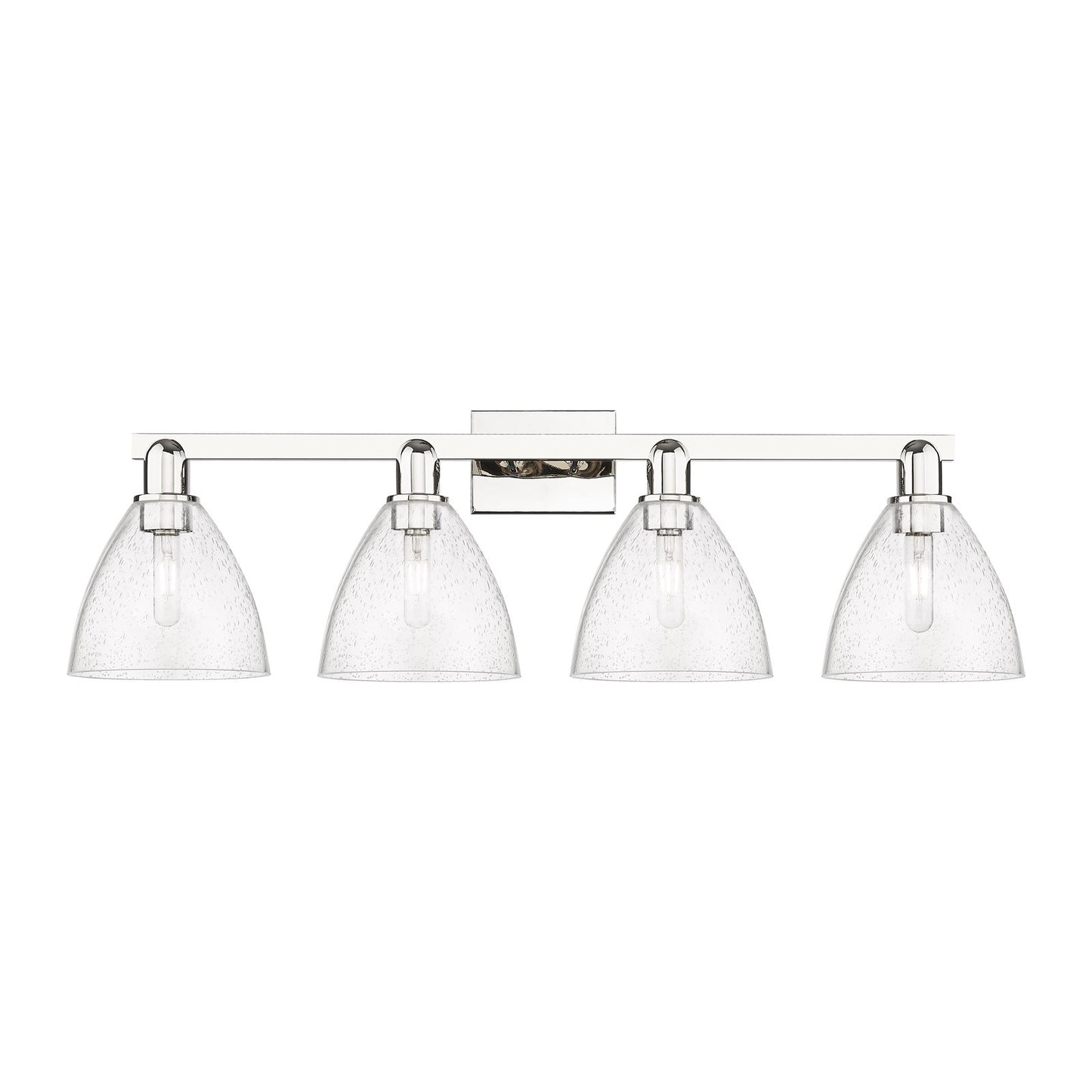 Innovations Bristol 34.5in 4-Light Bath Vanity | Industrial Polished Nickel Steel and Seedy Glass Dome Shades | Bathroom Vanity | Model 716-4W-PN-GBD-754
