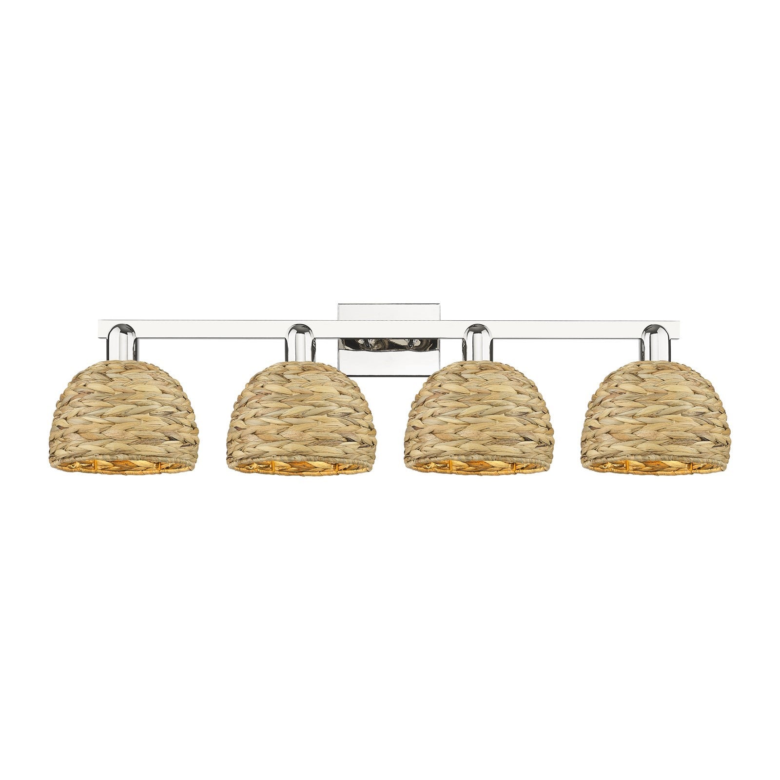 Innovations Woven Rattan 35in 4-Light Bath Vanity Light | Industrial Polished Nickel and Natural Fiber Dome Shade | Bathroom | Model 716-4W-PN-RBD-8-NAT