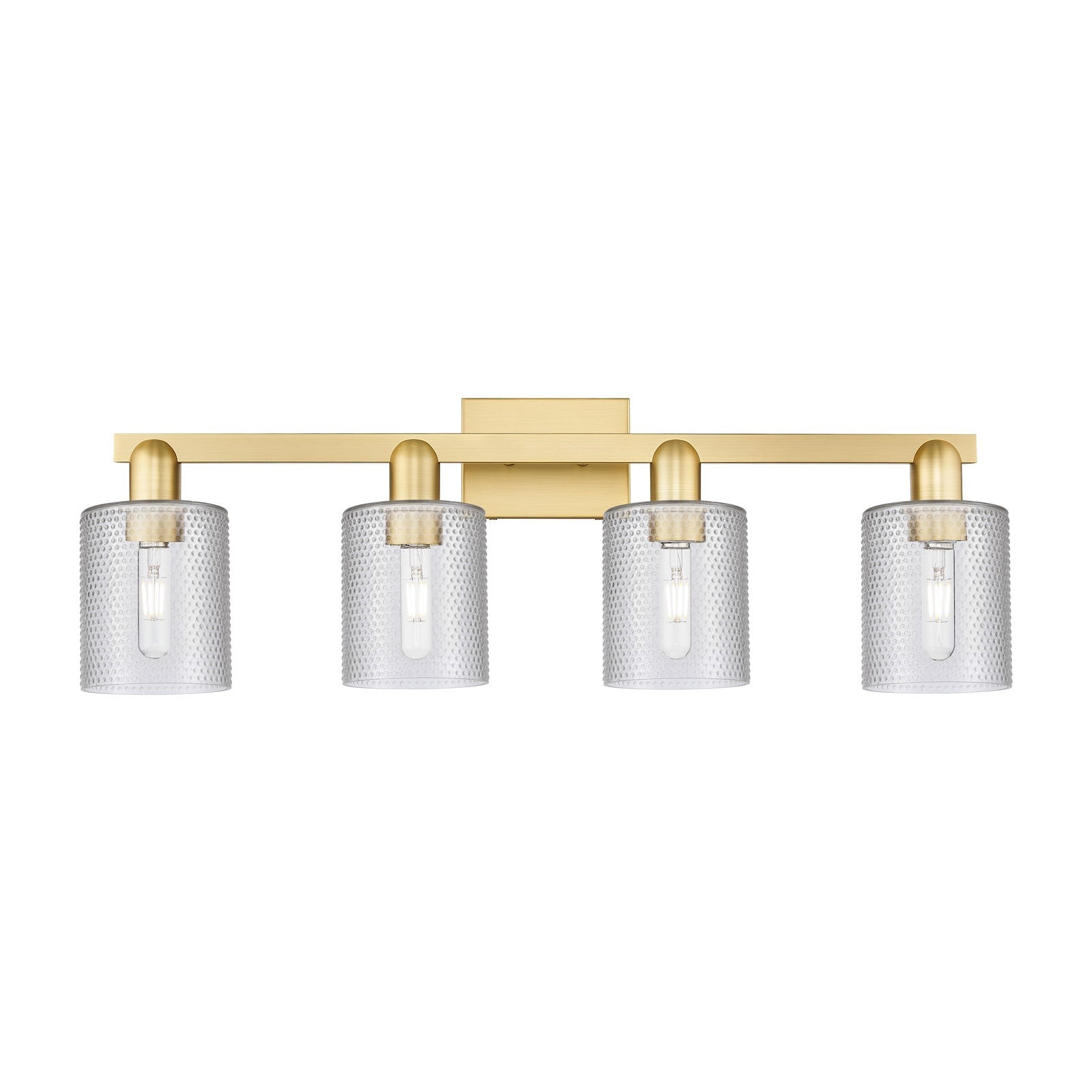 Innovations Cobbleskill 32in 4-Light Bath Vanity Light | Industrial Satin Gold Steel and Cast Brass with Clear Glass Shades | Model 716-4W-SG-G112