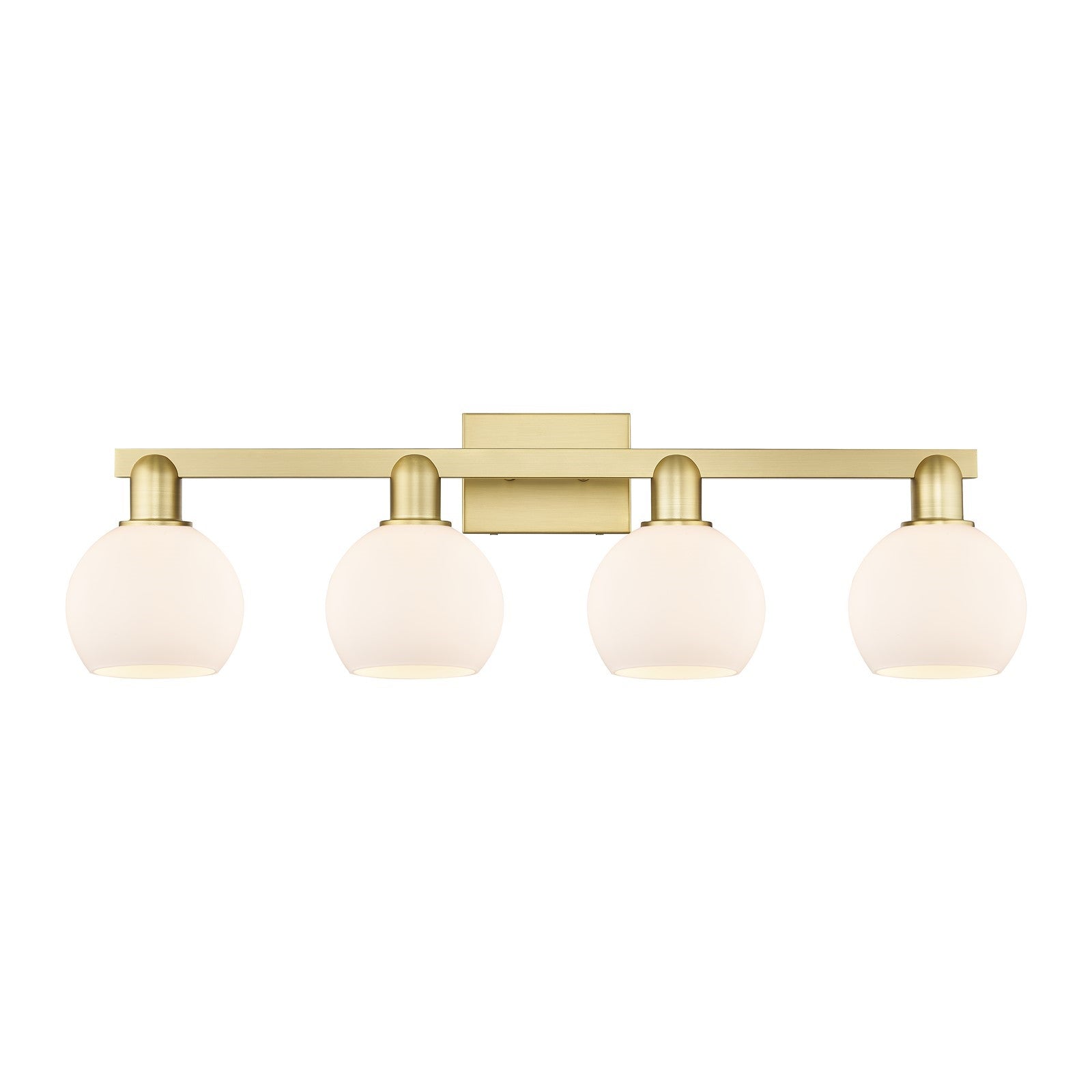 Innovations Athens 33in 4-Light Bath Vanity Light | Industrial Satin Gold Steel and Matte White Glass | Bathroom Vanity & Powder | Model 716-4W-SG-G121-6