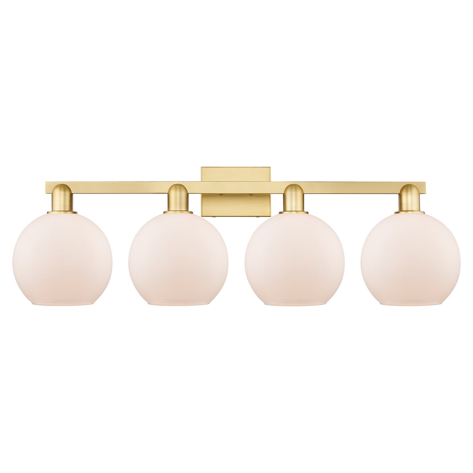 Innovations Athens 35in 4-Light Bath Vanity Light | Industrial Satin Gold Steel and Matte White Glass | Bathroom Vanity & Powder | Model 716-4W-SG-G121-8