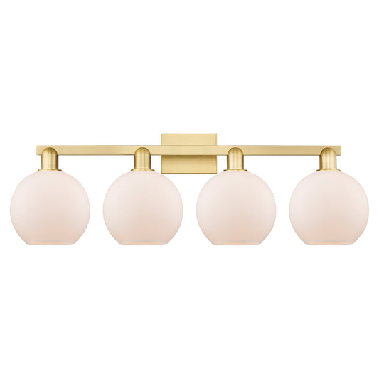 Innovations Athens 35in 4-Light Bath Vanity Light | Industrial Satin Gold Steel and Matte White Glass | Bathroom Vanity & Powder | Model 716-4W-SG-G121-8