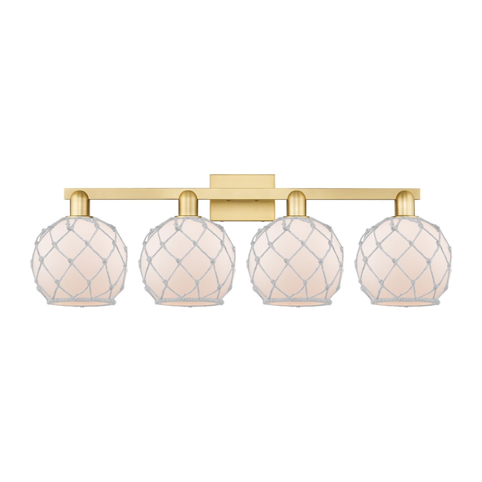 Innovations Farmhouse Rope 35in 4-Light Bath Vanity | Industrial Satin Gold Steel and Cast Brass with White Frosted Glass and | Model 716-4W-SG-G121-8RW