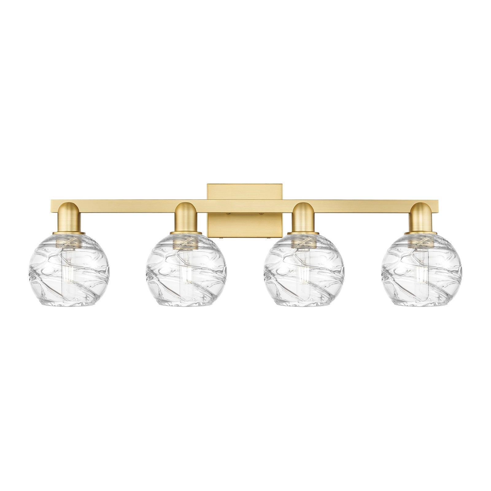 Innovations Athens Deco Swirl 36in 4-Light Bath Vanity | Industrial Satin Gold Steel and Clear Glass | Bathroom Vanity | Model 716-4W-SG-G1213-6CL