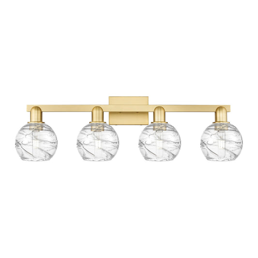 Innovations Athens Deco Swirl 36in 4-Light Bath Vanity | Industrial Satin Gold Steel and Clear Glass | Bathroom Vanity | Model 716-4W-SG-G1213-6CL