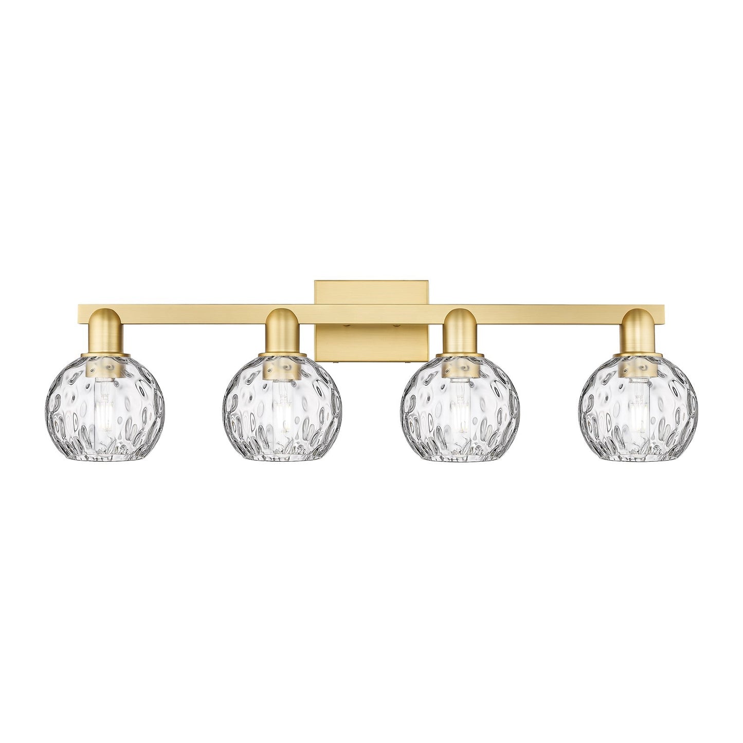 Innovations Athens Water Glass 33in 4-Light Bath Vanity | Industrial Satin Gold Steel and Clear Water Glass | Bathroom Vanity | Model 716-4W-SG-G1215-6