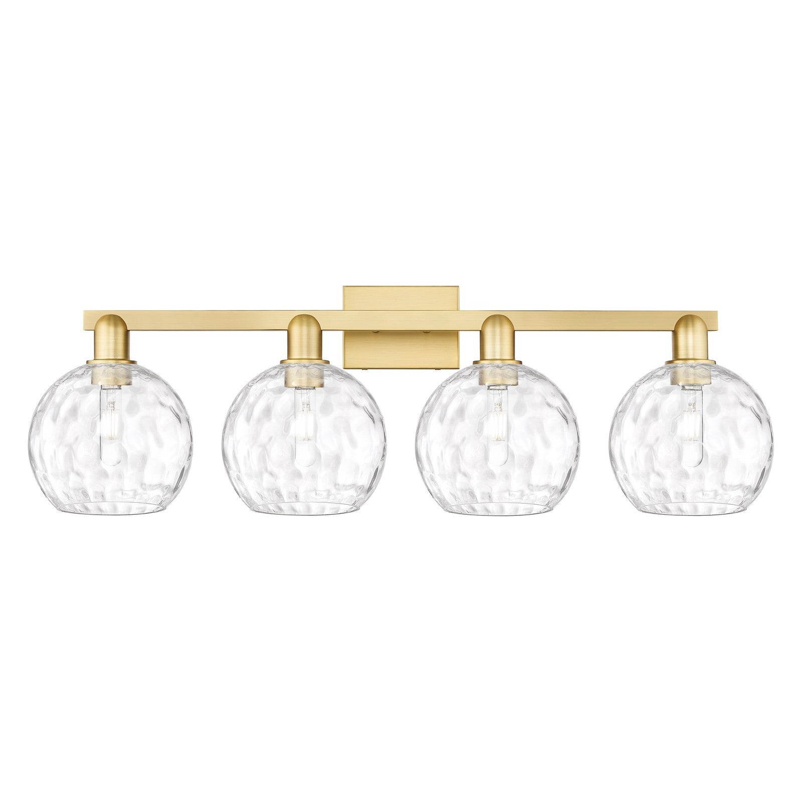 Innovations Athens Water Glass 35in 4-Light Bath Vanity | Industrial Satin Gold Steel and Clear Glass | Bathroom Vanity | Model 716-4W-SG-G1215-8