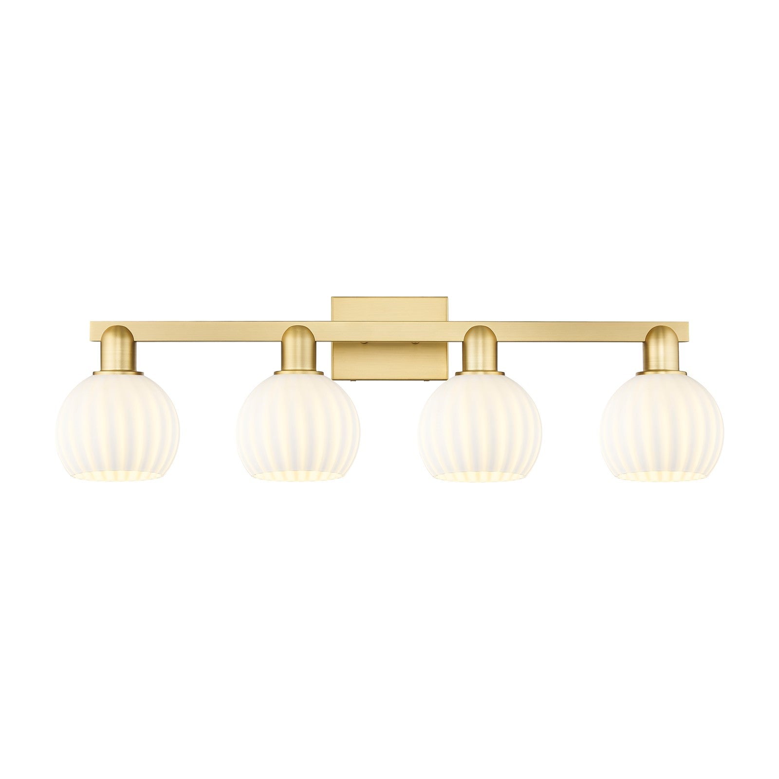 Innovations Lighting Arcadia 33in 4-Light Bath Vanity | Industrial Satin Gold Steel and White Venetian Glass | Bathroom Vanity | Model 716-4W-SG-G1217-6WV