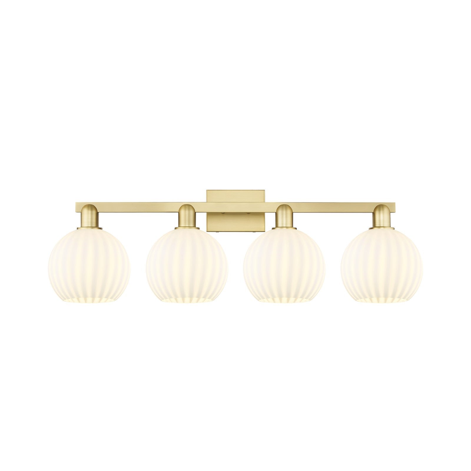 Innovations Lighting White Venetian 35in 4-Light Bath Vanity | Industrial Satin Gold Steel and White Glass | Bathroom & Powder | Model 716-4W-SG-G1217-8WV