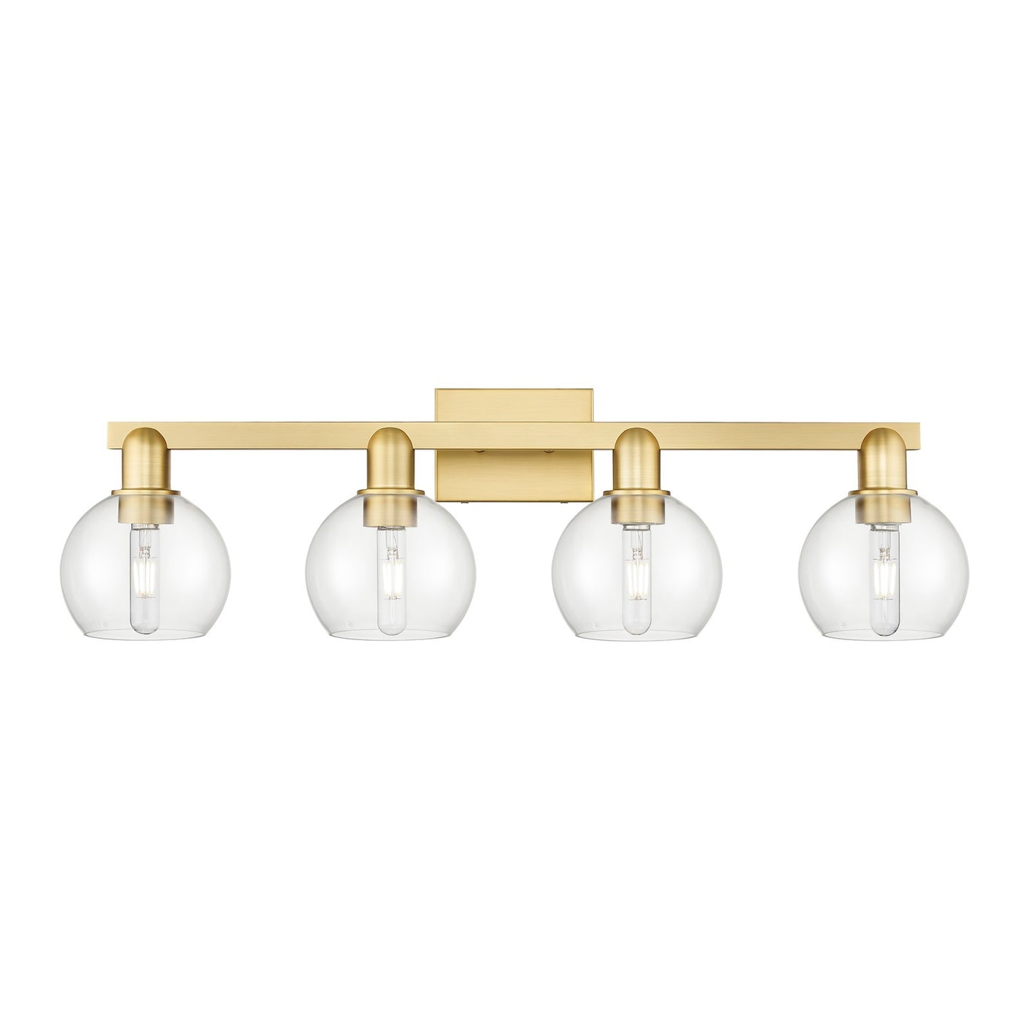 Innovations Athens 33in 4-Light Bath Vanity Light | Industrial Satin Gold Steel and Clear Glass | Bathroom Vanity | Model 716-4W-SG-G122-6