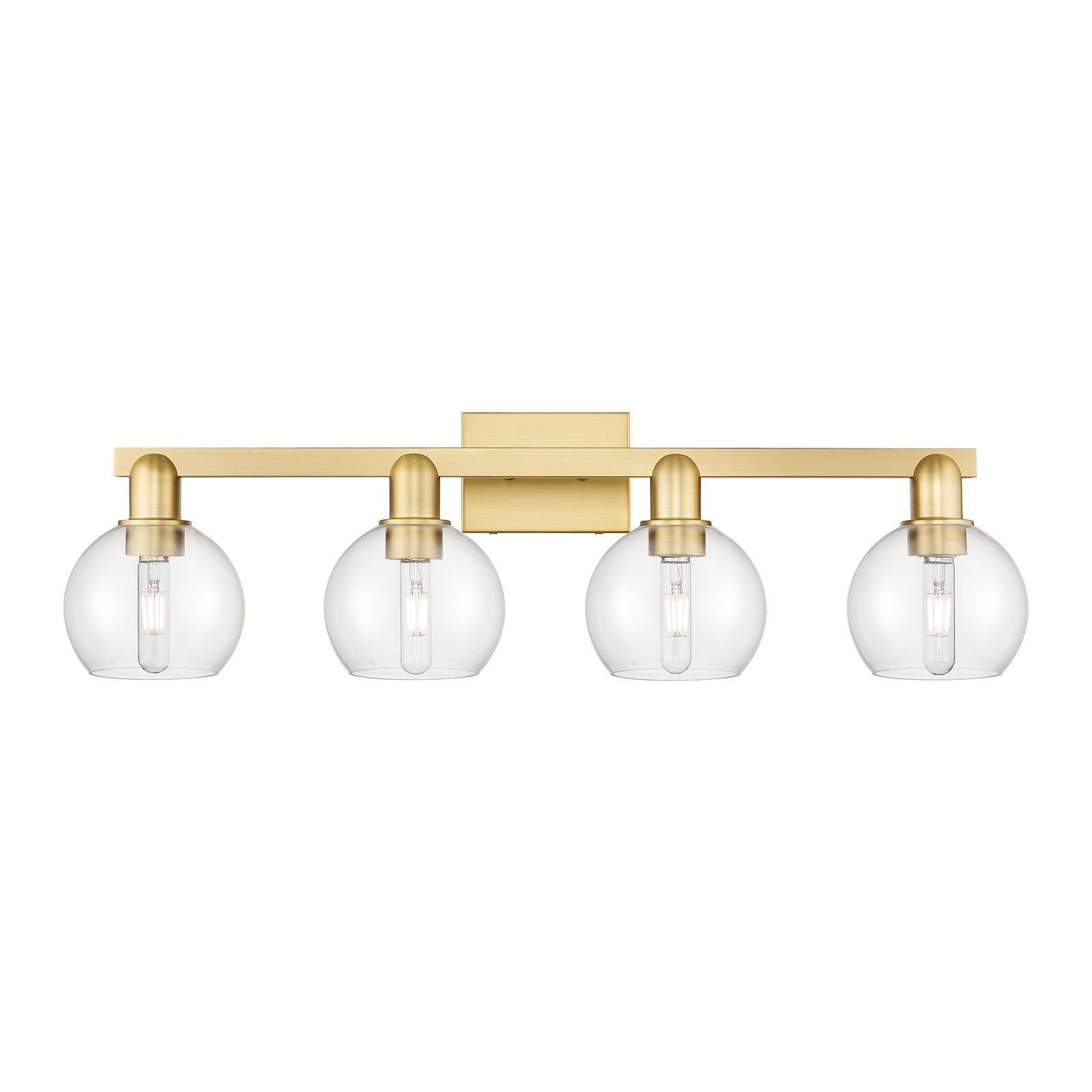 Innovations Athens 33in 4-Light Bath Vanity Light | Industrial Satin Gold Steel and Clear Glass | Bathroom Vanity | Model 716-4W-SG-G122-6