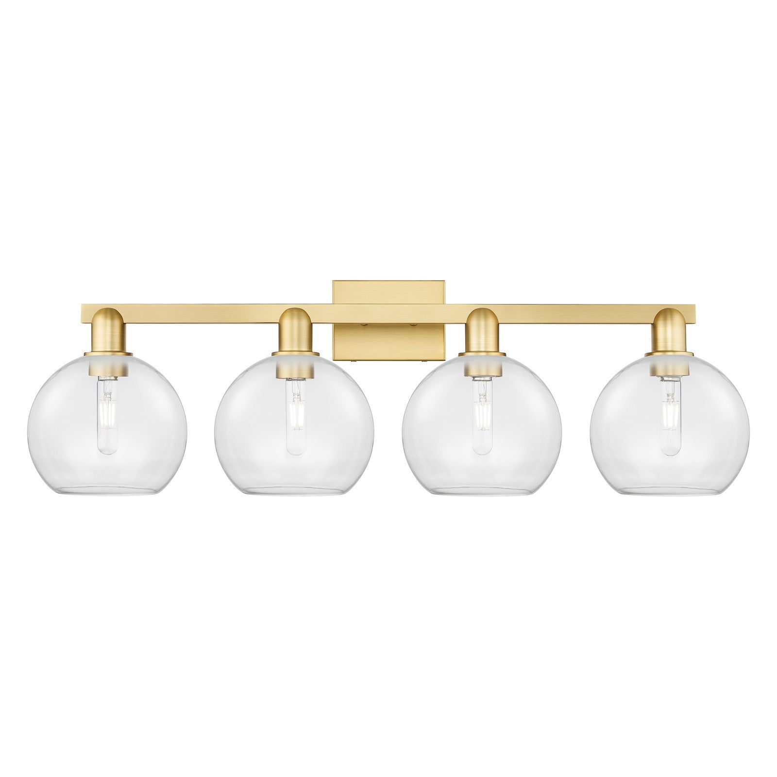 Innovations Athens 35in 4-Light Bath Vanity Light | Industrial Satin Gold Steel and Clear Glass | Bathroom Vanity & Powder Room | Model 716-4W-SG-G122-8