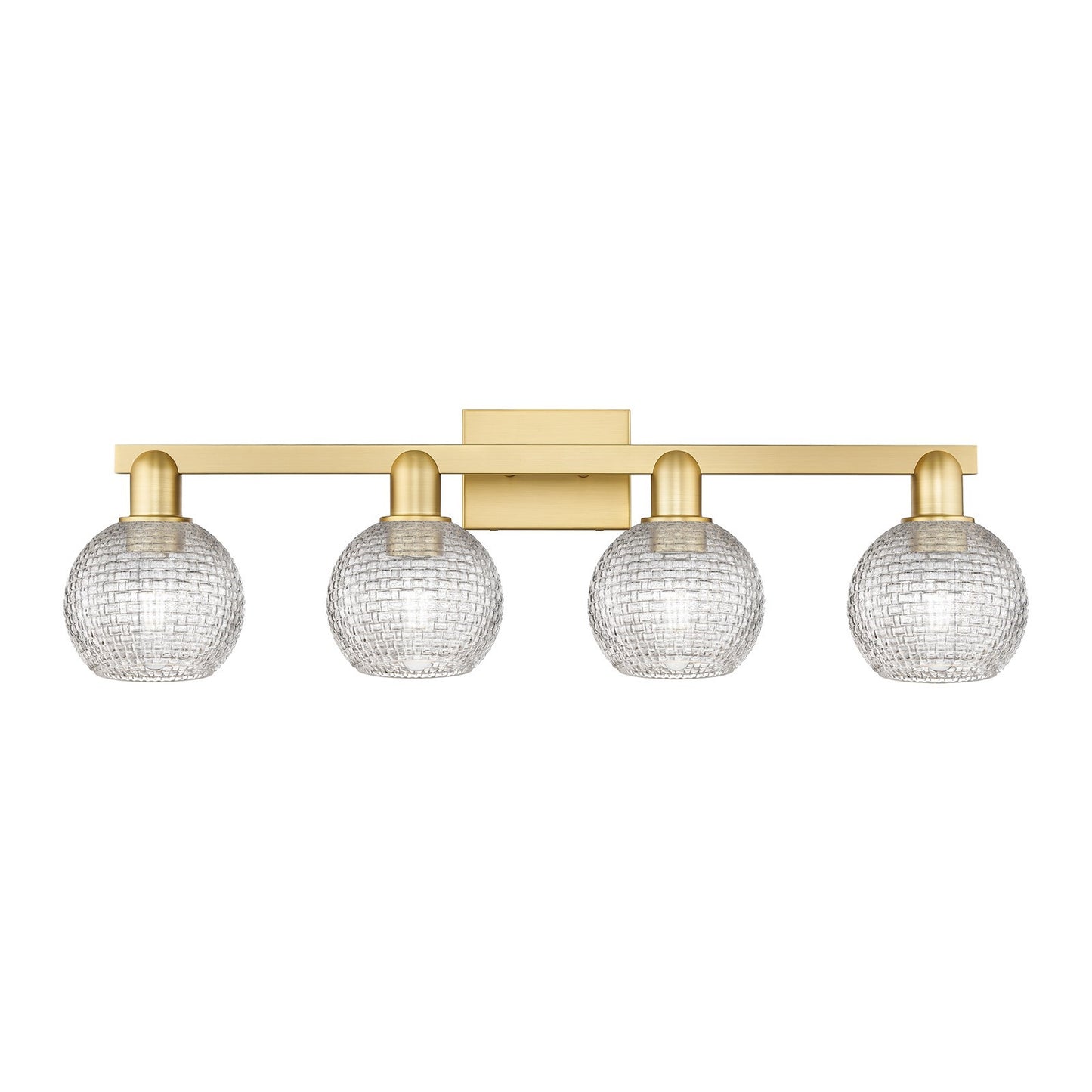 Innovations Athens 33in 4-Light Bath Vanity Light | Industrial Satin Gold Steel and Clear Basket Weave Glass | Bathroom Vanity | Model 716-4W-SG-G122C-6CL