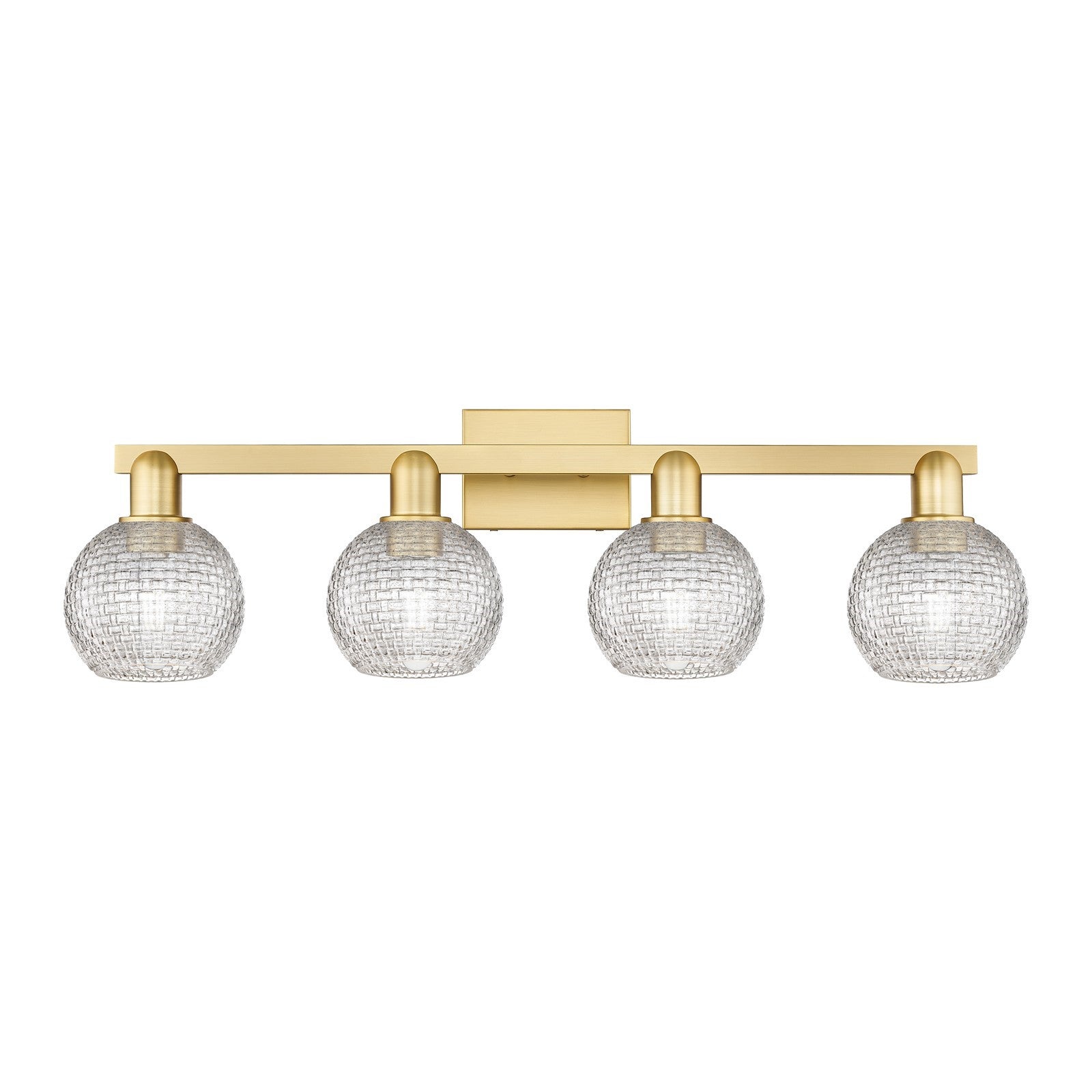 Innovations Athens 33in 4-Light Bath Vanity Light | Industrial Satin Gold Steel and Clear Basket Weave Glass | Bathroom Vanity | Model 716-4W-SG-G122C-6CL