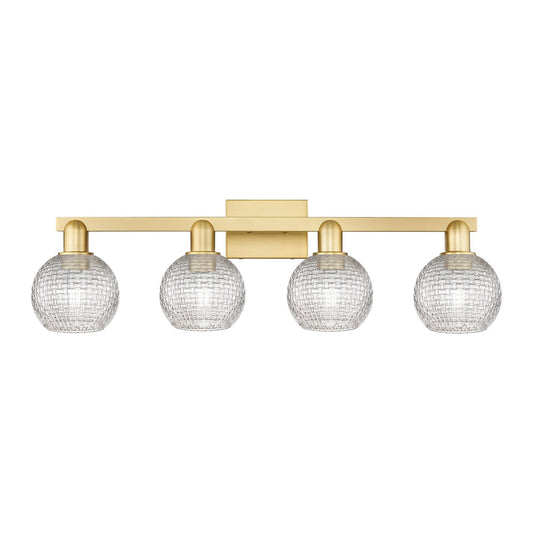 Innovations Athens 33in 4-Light Bath Vanity Light | Industrial Satin Gold Steel and Clear Basket Weave Glass | Bathroom Vanity | Model 716-4W-SG-G122C-6CL