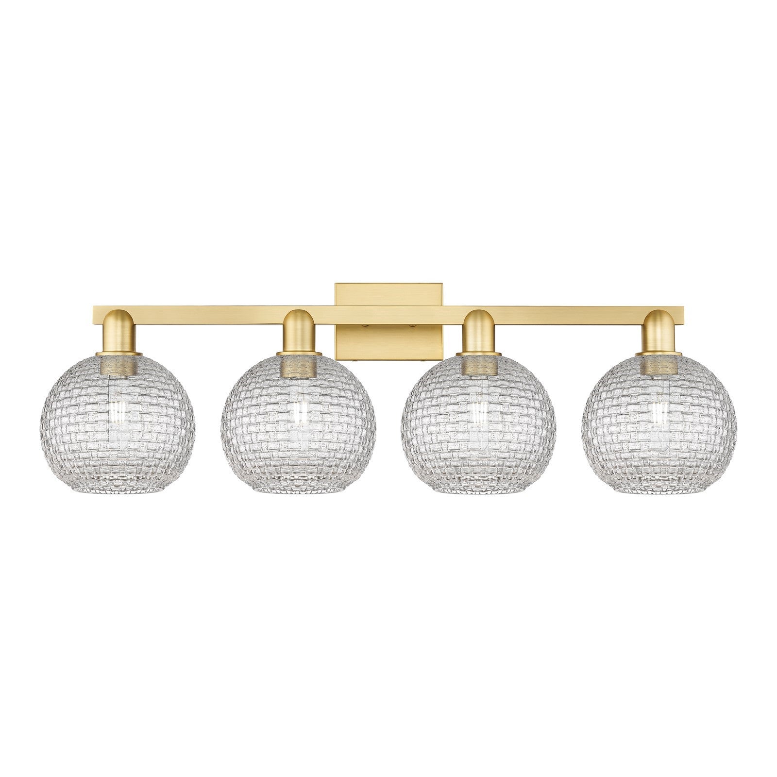 Innovations Athens 35in 4-Light Bath Vanity Light | Industrial Satin Gold Steel and Clear Basket Weave Glass | Bathroom Vanity | Model 716-4W-SG-G122C-8CL