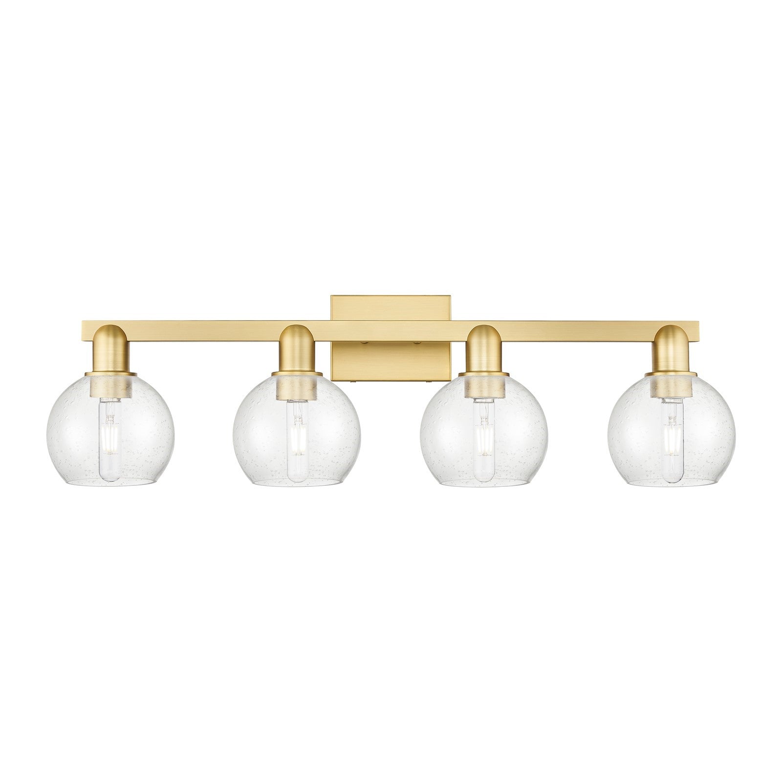 Innovations Athens 33in 4-Light Bath Vanity Light | Industrial Satin Gold Steel and Seedy Glass | Bathroom Vanity & Powder Room | Model 716-4W-SG-G124-6