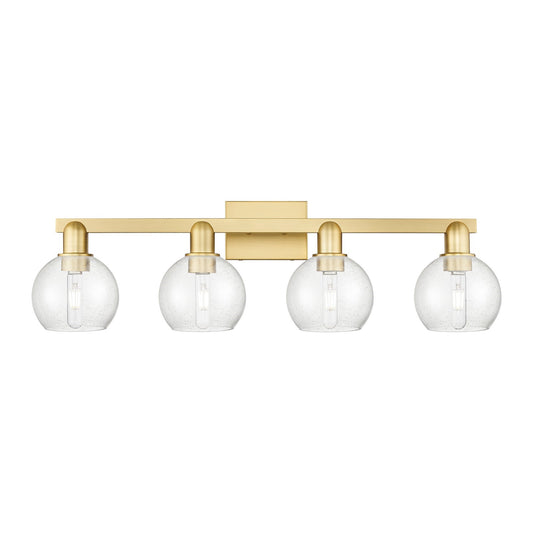 Innovations Athens 33in 4-Light Bath Vanity Light | Industrial Satin Gold Steel and Seedy Glass | Bathroom Vanity & Powder Room | Model 716-4W-SG-G124-6