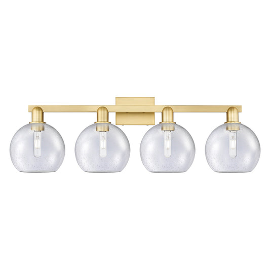 Innovations Athens 35in 4-Light Bath Vanity Light | Industrial Satin Gold Steel and Seedy Glass | Bathroom Vanity | Model 716-4W-SG-G124-8
