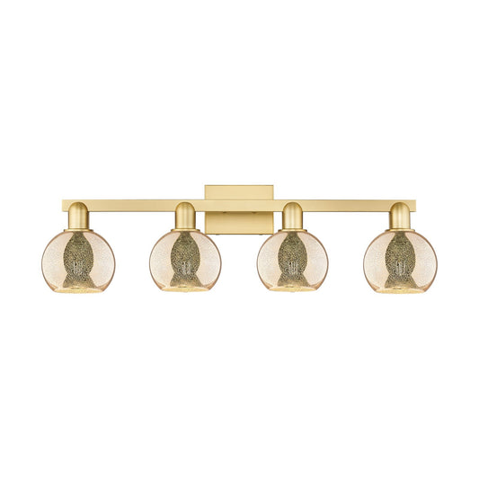 Innovations Athens 33in 4-Light Bath Vanity Light | Industrial Satin Gold Steel and Mercury Glass | Bathroom Vanity Above Mirror | Model 716-4W-SG-G128-6